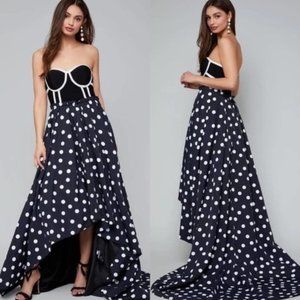 COPY - BEBE 0 369$ Black Polka Dot Bustier Whitney Evening Gown Formal Dress XS…